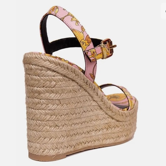 VERSACE - Pink Floral Print Espadrille Wedge Heel Sandal - Picture 3 of 7